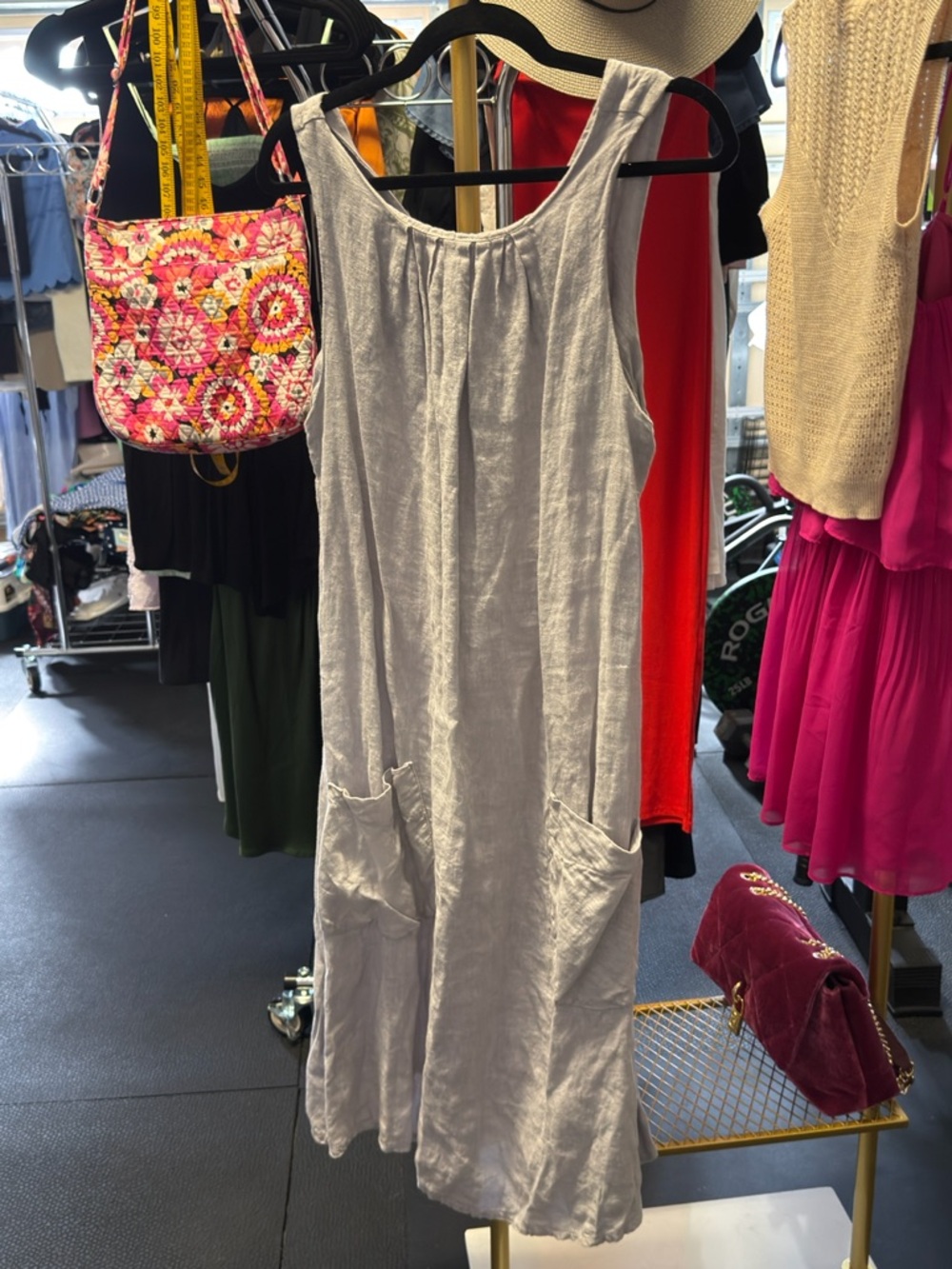 Light Gray Sleeveless Midi Dress with Pockets